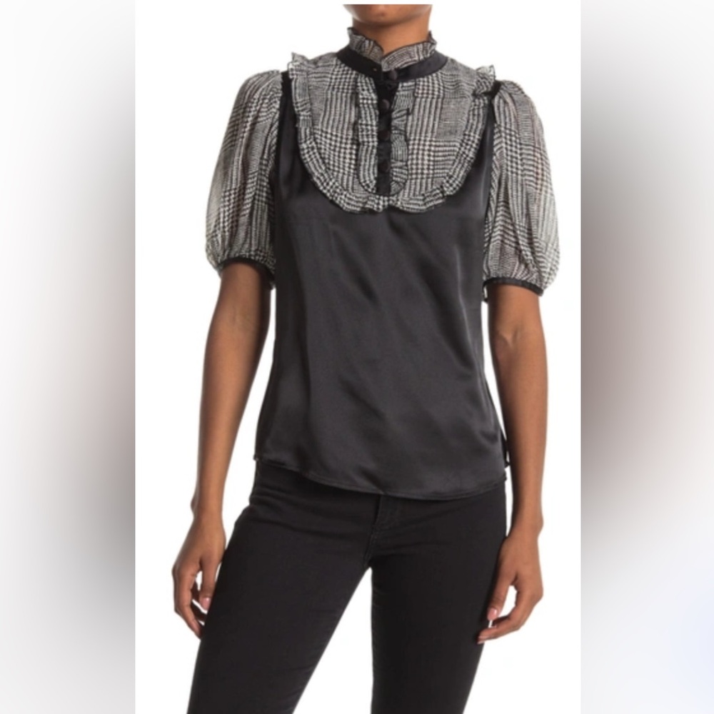 VERTIGO Ruffled Chiffon Satin Blouse. Size XS